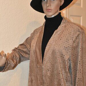 Alfani Brown laser Cut Print Faux-Suede Jacket Size XL